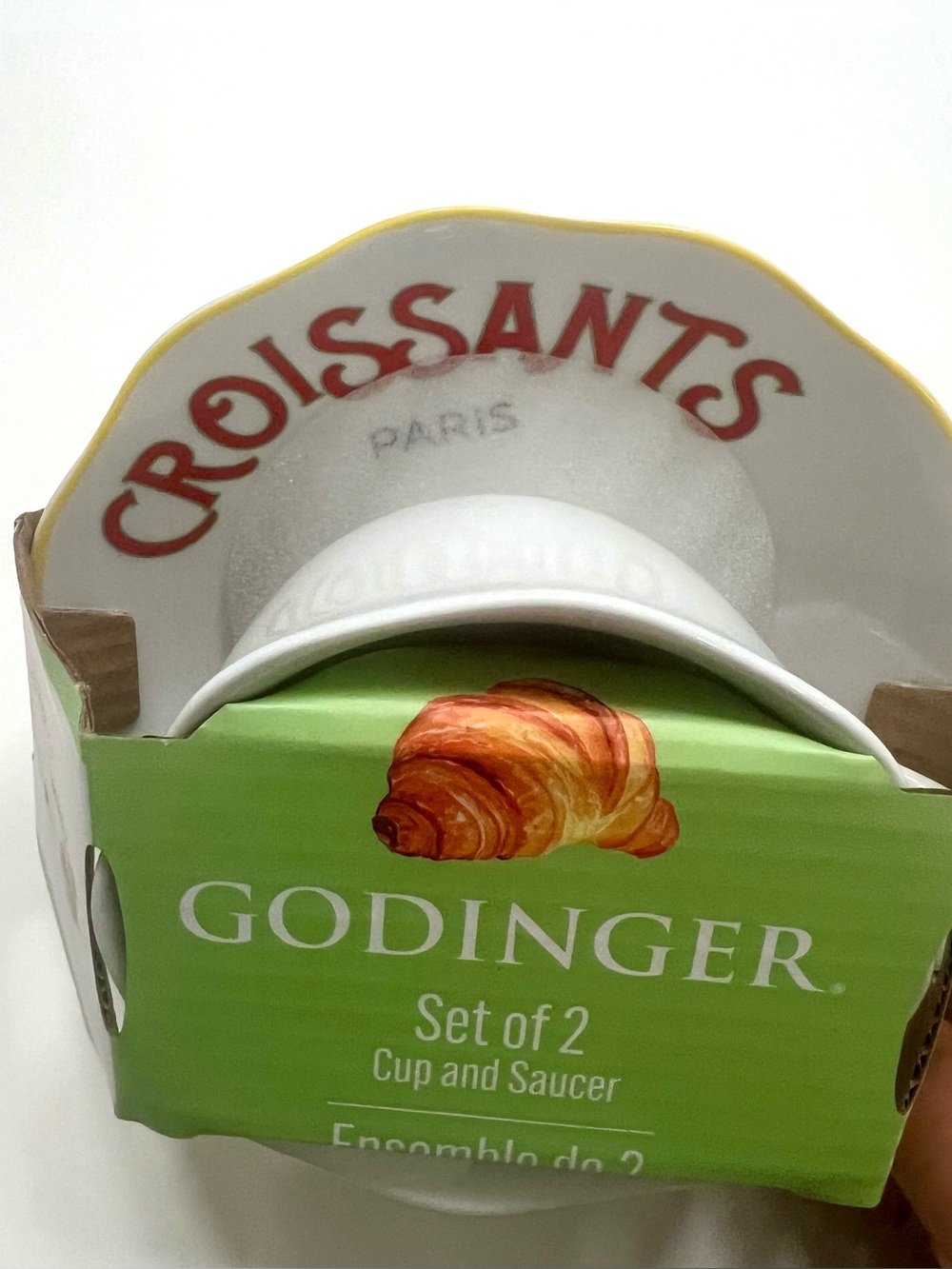 Godinger White and Yellow Croissants Cup and Saucer Set BNWT